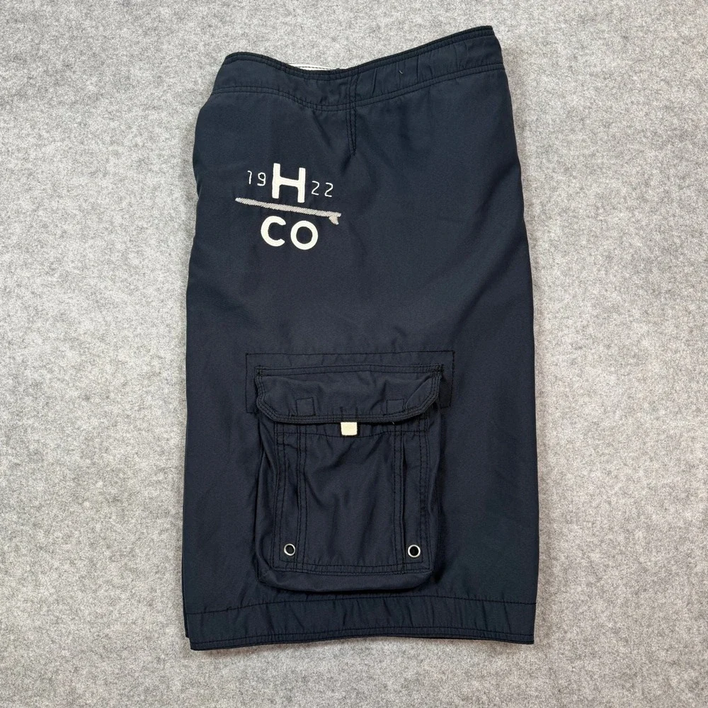 VTG Y2K Hollister Men XL Cargo Board Shorts Navy Blue Swim Trunks 1922